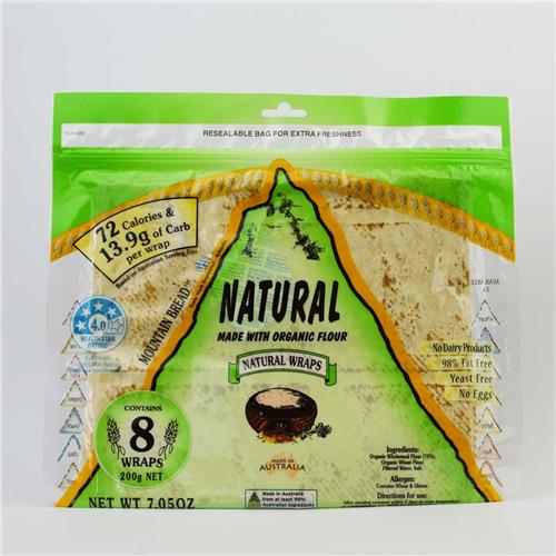Mountain Bread Wraps Natural 8 Pack 200g.