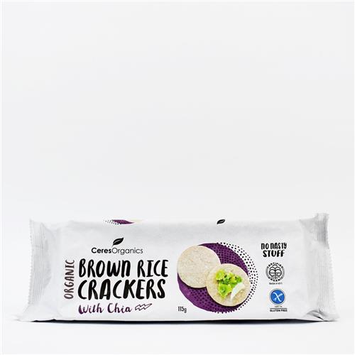 Ceres Brown Rice Crackers Chia 115g Certified Organic