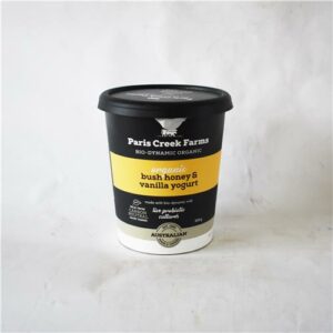 Paris Creek Yoghurt Bush Honey and Vanilla Black Tub 500g. Certified Biodynamic
