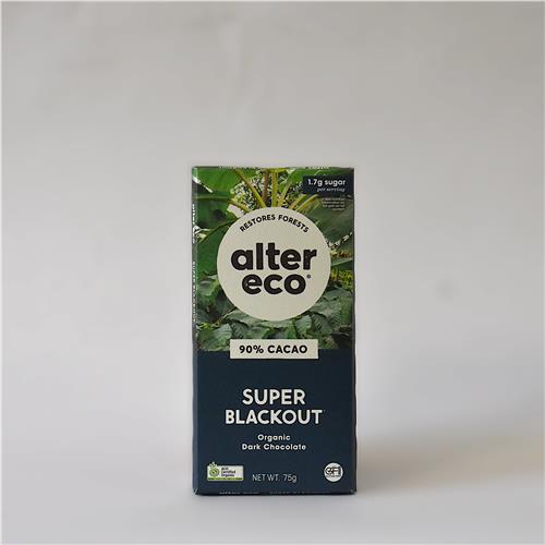 Alter Eco Chocolate Dark Super Blackout 90% 75g Certified Organic