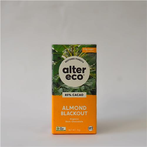 Alter Eco Chocolate Dark Almond Blackout 85% 75g Certified Organic