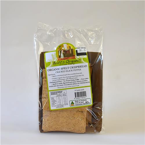 Britt's Crispbread Spelt Cracked Pepper 160g Certified Organic